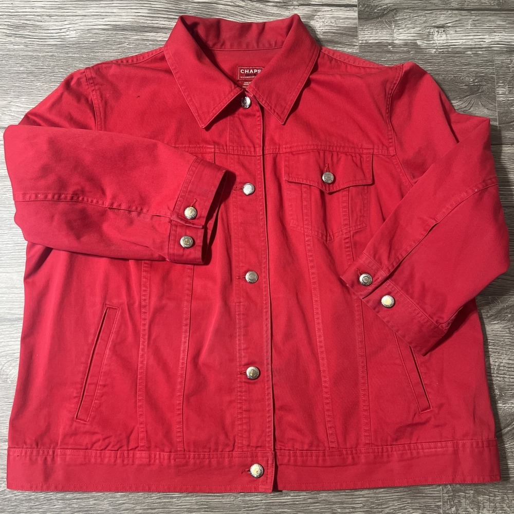 Vintage Chaps Women's Red Denim Jean Jacket, Size 1X, 3/4 Sleeve